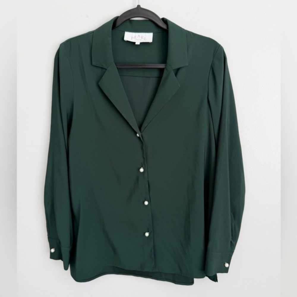 Pearl By Lela Rose Size S • Green Button Down Blouse Top.
